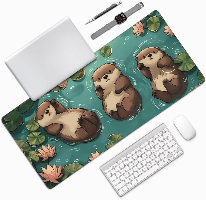 35.4" x 15.7" Cute Otter Extended Mouse Pad, Kawaii Desk Mat with Non-Slip Base, Water Resistant for Gaming & Office