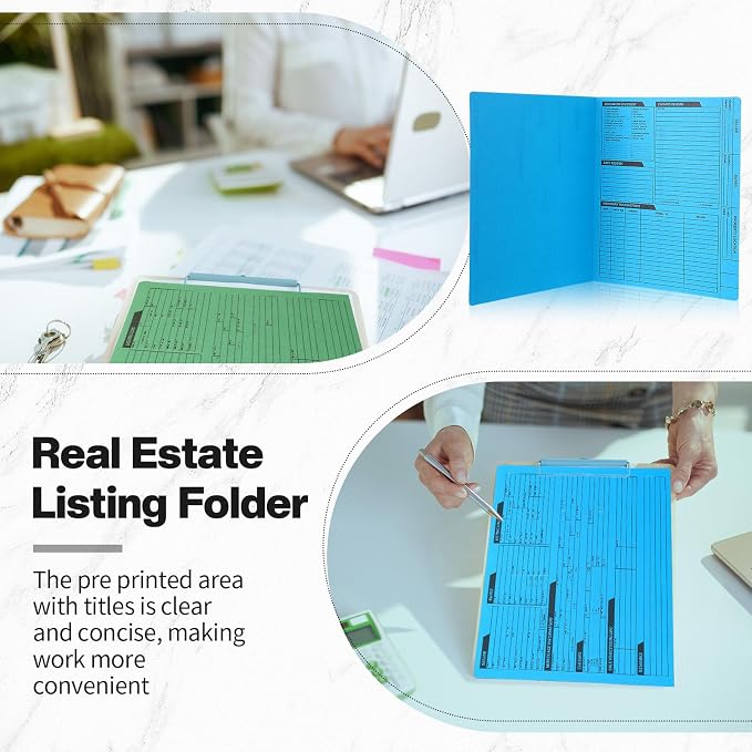 Yeaqee 50 Pcs Real Estate Listing Folder Pre Printed Right Panel List Durable Real Estate Agent Supplies Planner with Closing Checklist for Documents Organizing, 5 Colors