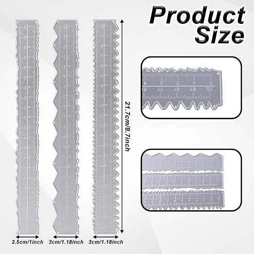 JJUNW 3 Pcs Deckle Edge Ruler Carbon Steel Metal Paper Tearing Ruler Craft Ruler for Cutting Paper to Wavy Line Jagged and Irregular Edges for School Office Architect and Drawing