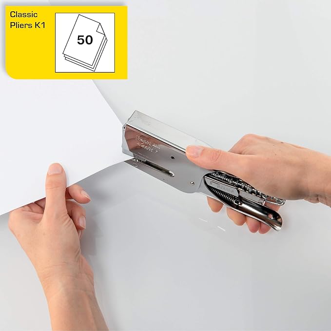 Rapid Classic K1 Stapling Pliers, Uses 24/6 and 24/8 mm Staples, 50 Sheet Capacity, Metal, Chrome, 10510628