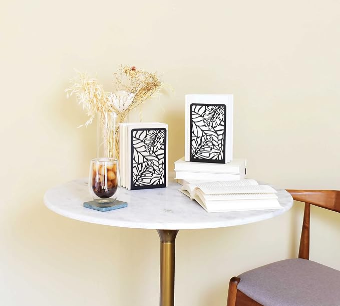 CNK Premium Metal Book Ends - Heavy Duty Book Stoppers for Home Office - Black