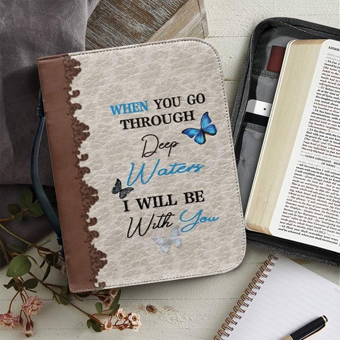 Butterfly Letters Womens Bible Covers Lightweight PU Bible Bag with Built-in Pocket & Pen Slots Bible Holder Case Book Cover Protector Scripture Church Bag Christian Gifts
