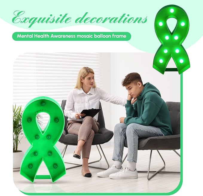Retisee 3 ft Light up Marquee Mental Health Awareness Ribbon Mosaic Balloon Frame with Light String Mental Health Autism Awareness Items Green Pre-cut Foam Board for Activities