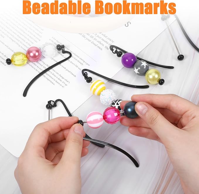 12 Pcs Beadable Bookmarks DIY Metal Bookmark Bar, Metal Beadable Blank Bar Beaded Bookmark Craft Jewelry Pendant DIY Modern, Charm Gifts for Book Lovers, Students, Teachers Office Supplies (Black)
