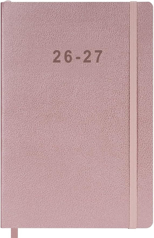 26-27 Academic Planner - Weekly and Monthly Planner, Jul 2026 - Jun 2027, Holidays, Contacts and Notes Pages, Vegan Leather Cover, Elastic Closure, 5.5”x8.25”, Rose Gold