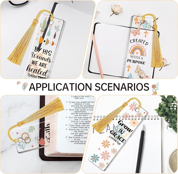 AFRITEE UV DTF Bookmark Wraps - 24 Sheets Bible Verse Acrylic Bookmark Blanks UV DTF Stickers for Book Love, Christian Motivational Quotes Double Sided Uvdtf Decals DIY Bookmark Craft Gift for Girl