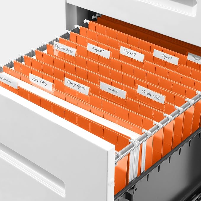 SUNEE Hanging File Folders, 25 Pack Letter Size Hanging File Folders with 1/5-Cut Tabs, Ideal for Home and Office Organization and Papers Classification,Orange