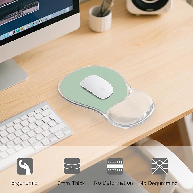 AUPET Ergonomic Mouse Pad with Gel Wrist Support – Non-Slip Mouse Mat with Comfortable Memory Gel Cushion – Relieves Wrist Pain – Designer Pattern for Home Office & Gaming (Mint Light Green)