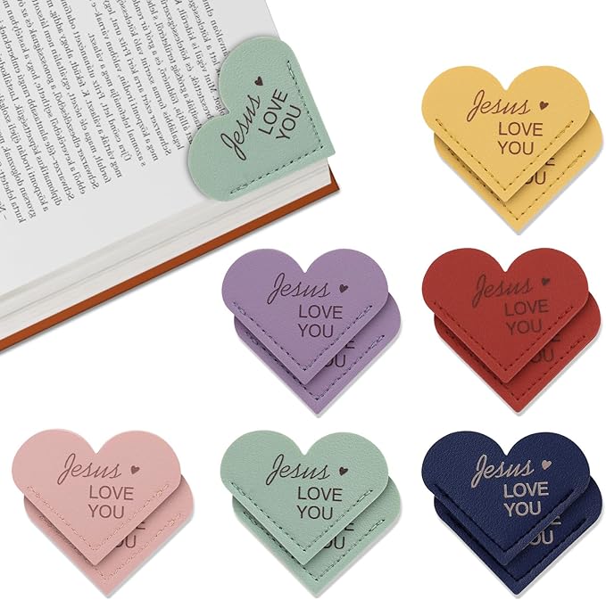 Leather Heart Bookmarks, 12pcs Cute Corner Page Book Marks, Jesus Love You,for Inspirational Religious Gifts Book Accessories (12pcs)