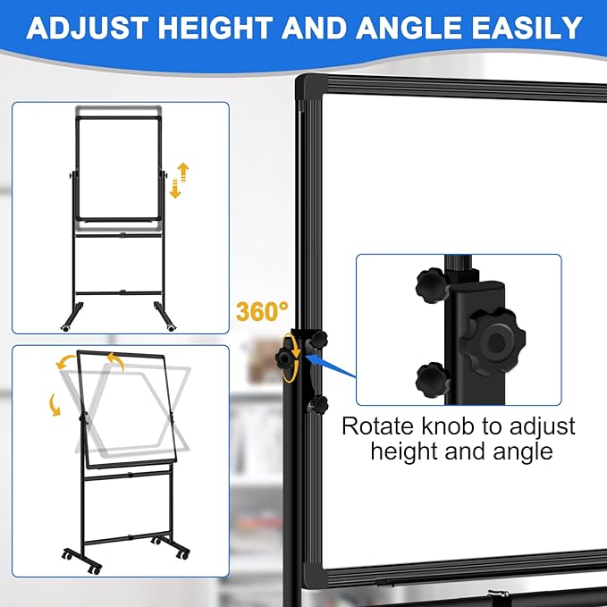 Max-officoo Double Sided Whiteboard & Cork Board on Wheels 30"x40" Adjustable Height & Angle Mobile Magnetic Dry Erase Board with Rolling Stand