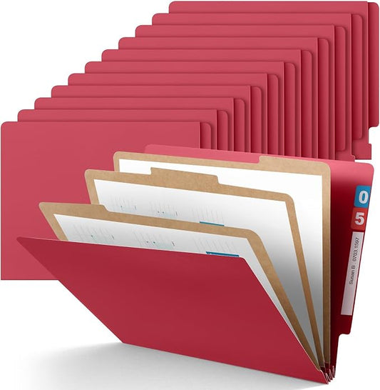 Skyygemm 24 Pcs End Tab Classification Red File Folders 3 Dividers Letter Size with 3.5'' Fasteners and 2 Prongs, Manila Folders Bulk for Office Business Classroom