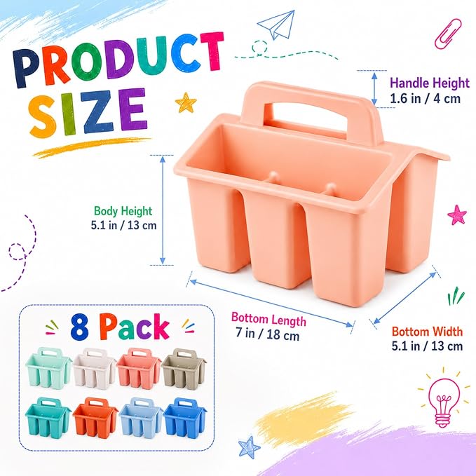 8 Pack Classroom Caddy Storage Basket with Handle 4 Compartment Storage Caddy Plastic Arts Crafts Caddies Protable Classroom Craft Caddies for Kids Schools Art Craft Supplies(Boho)