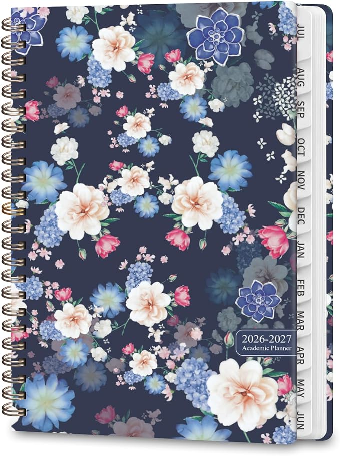 Academic Planner 2026-2027, Weekly and Monthly Agenda Planner, Daily Calendar Planning Notebook (July 2026 - June 2027), School Teacher Student Supplies, Blue Flower