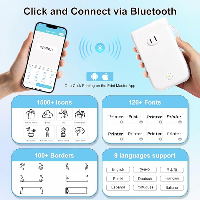 Bear Label Maker Machine with Tape, D30S Cute Portable Bluetooth Mini Label Printer, Smart Phone Handheld Thermal Sticker Small Labeler Inkless for Home Office