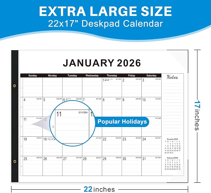 Desk calendar 2026-2027 22x17 paper – Desk Top Calendar 2026 with plastic cover