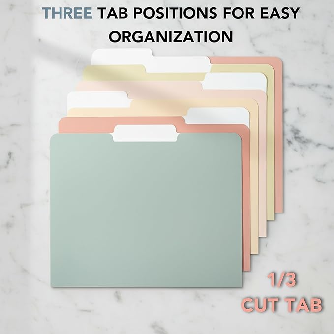 Mr. Pen- Poly File Folders with Tabs, 1/3 Cut Tab, 36 Pack, Letter Size, Vintage Colors, Plastic File Folders Letter Size (8.5 x 11 inches) for Office, School, Business, Documents Files Paper