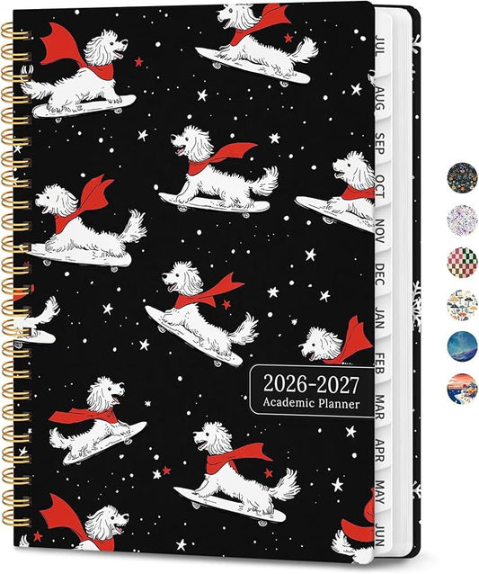 Planner 2026-2027, Monthly and Weekly Academic Planner July 2026 - June 2027, Hardcover Student Teacher Planning Agenda Calendar Book with Tabs, Perfect for Office School Supplies, A5 (6.3" x 8.5") - Skate Pup