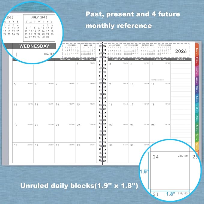 2026-2027 Monthly Planner/Calendar, July 2026 - December 2027, 18 Monthly Planner with Tabs & Pocket & Label, Contacts, 9" x 11", Thick Paper, Twin-Wire Binding - Dark Grey