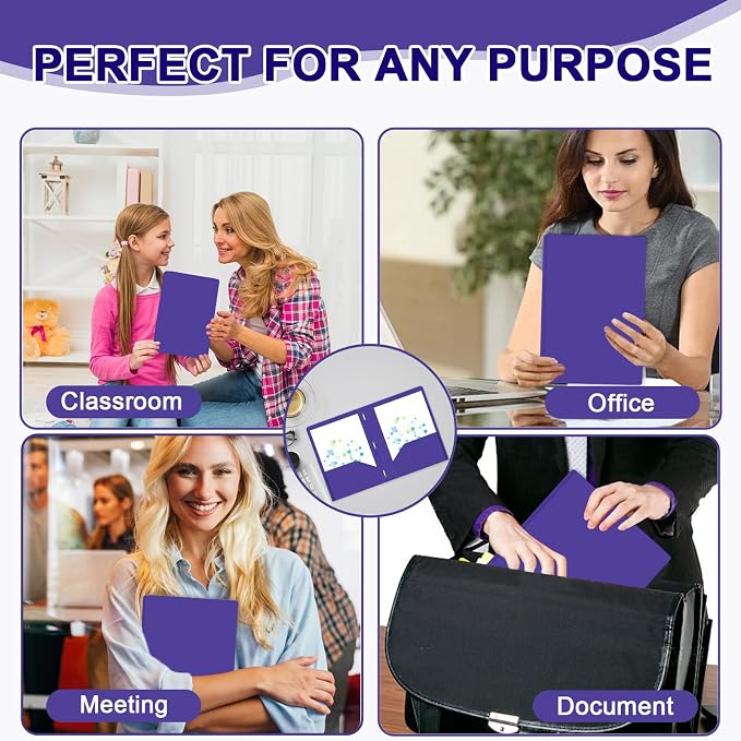 Two Pocket Folders with Prongs, LAYZZ 60 Pack Poly Plastic Folders, Heavy Duty Plastic Folders with Pockets and Prongs, Letter Size, for Offices and Schools (Purple)