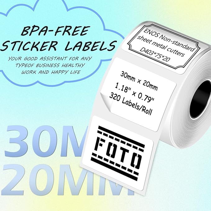 Thermal Labels Compatible with Phomemo M100/M110/M150/M221/M220/M120/M200/M250 Label Printer,1.18" x 0.79" (30x20mm), 320 Labels/Roll, Black on White,4 Rolls