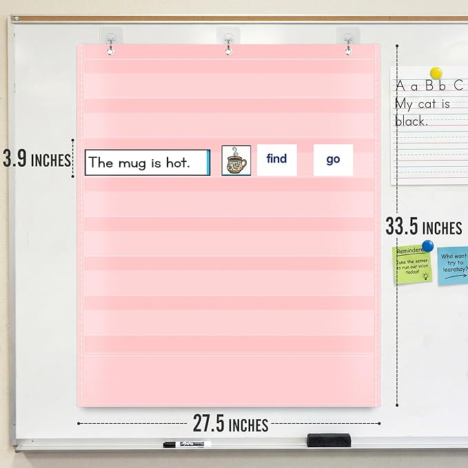 Pocket Chart for Classroom - 7+1 Pink Pocket Chart for Alphabet Learning Word Wall Calendar Daily Schedule Sentence Strips Sticker Display, Teacher Supplies for Preschool Elementary & Home