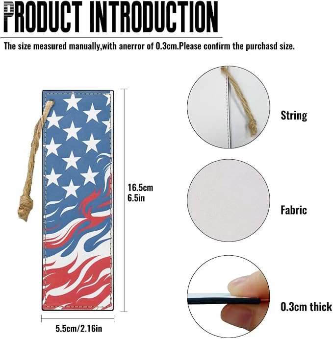 Patriotic American Flag Bookmarks for Women Book Lover Bookish Book Marker with String for Bookworms, Cool Bookmarks for Adults Kids
