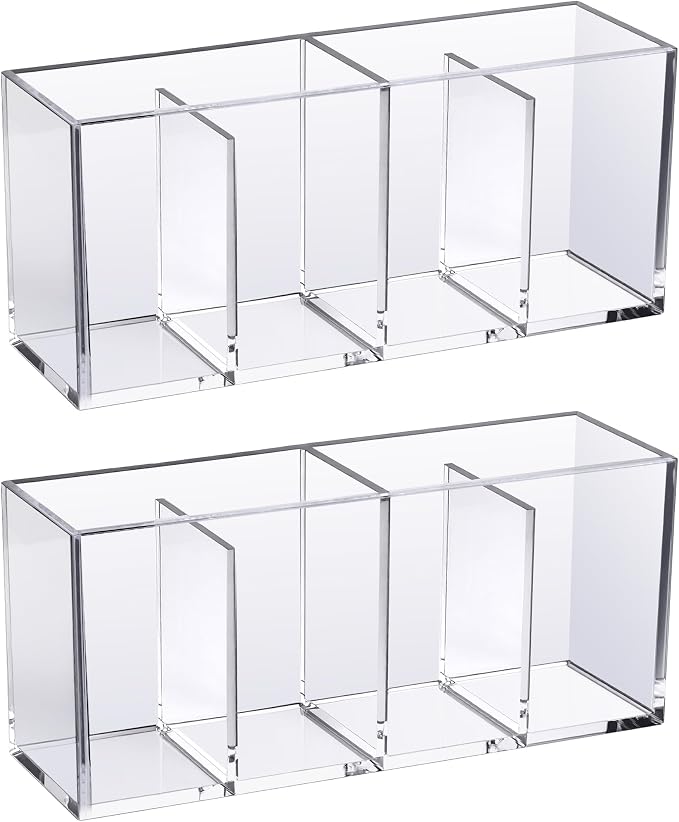Amazing Abby Remote Control Holder (2-Pack), Clear Plastic 4-Compartment Organizer for TV Remote, Shatter-Proof Storage Box for Media Players, Controllers, and Office Supplies