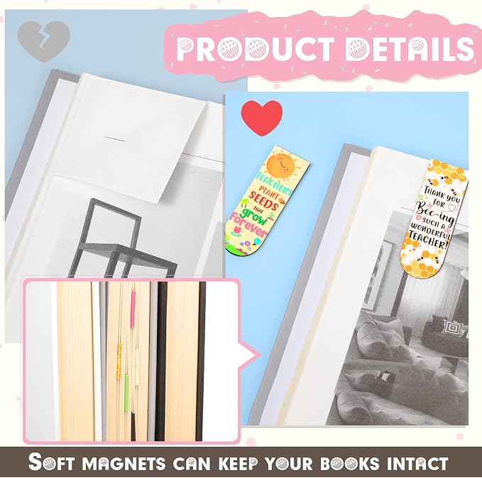 Gersoniel 32 Pcs Teacher Appreciation Gifts Bulk Teacher Magnetic Bookmarks Inspirational Page Clips Thank You Gifts for Employee Staff Xmas Stocking Stuffers for Women(Cute)