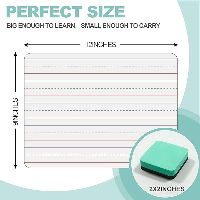 30 Pack Small White Boards, 9"x12" Double Sided Personal Dry Erase Boards Portable Handheld Whiteboards with Lines for Kids, Students, Teacher School, Include 30 Markers, 30 Erasers