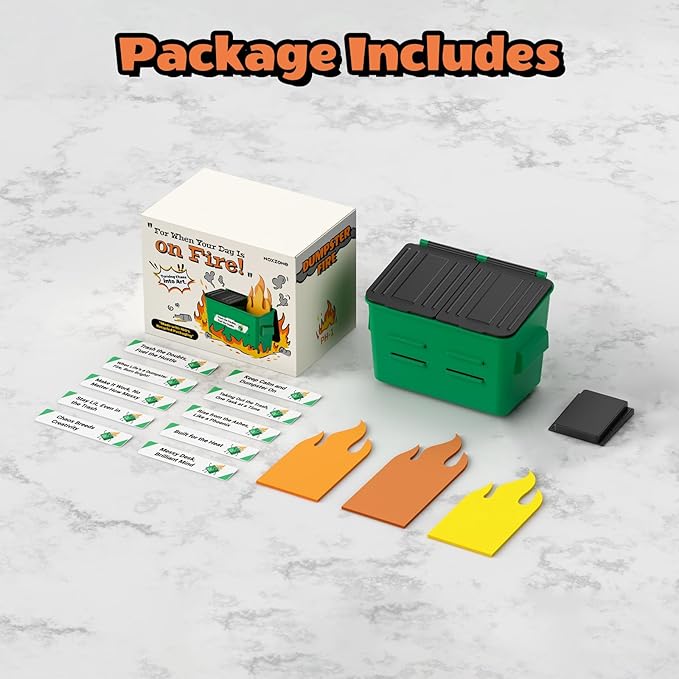 Dumpster Fire Pen Holder & Desk Organizer - Magnetic Novelty Decor for Office, Fridge, or Locker - Includes 10 Affirmation Cards for Stress Relief & Gag Gift