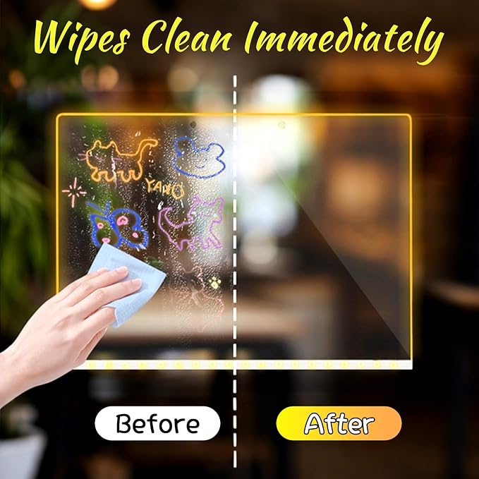 2026 New LED Note Board with Colors, Creative Rewritable Acrylic LED Message Board with Light, Light Up Dry Erase Board with Stand Letter Board Note Glass Clear Board with 7 Pen (15x15CM)
