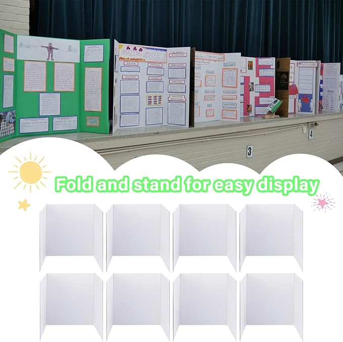 LonlyEagle 36” x 48” Trifold Poster Board，White Corrugated Project Boards for Presentations, Science Fair, School Projects, Event Displays and Trifold Picture Board，8 Pack