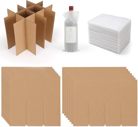 CRUGLA 16x12x12 Wine Bottle Divider Insert Kit Set of 4, 12-Cell Cardboard Grid with Foam Sleeves, Glass Packing Kit for Moving, Storage or Shipping (Outer Box Not Included)