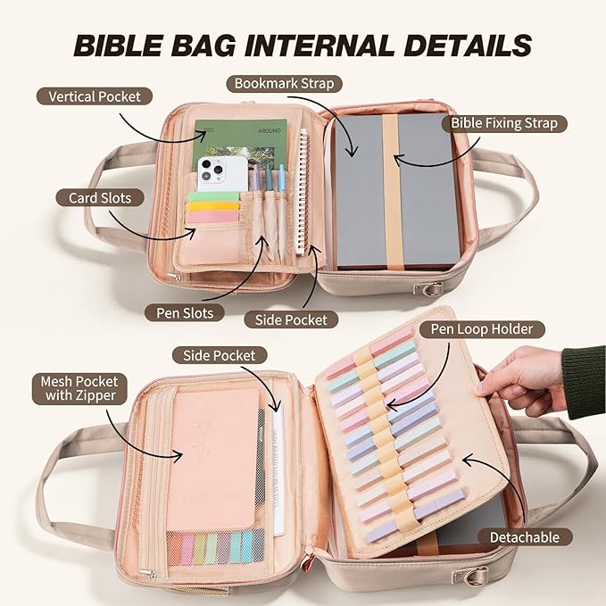KOPKOFT Bible Cover Case for Women, All-in-One Bible Study Supplies Journaling Kit with Highlighters Tabs, Quilted Book Carrying Cases, Christmas Christian Gifts for Women (Smokey Taupe)