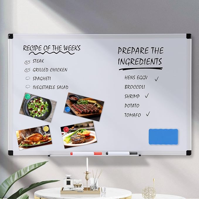 OLIXIS 30" x 40" Magnetic White Board, Dry Erase Board for Wall, Whiteboard with 1 Dry Eraser & 2 Multicolor Markers & 4 Magnetic Pins, Aluminium Frame for Home, School, Office, White