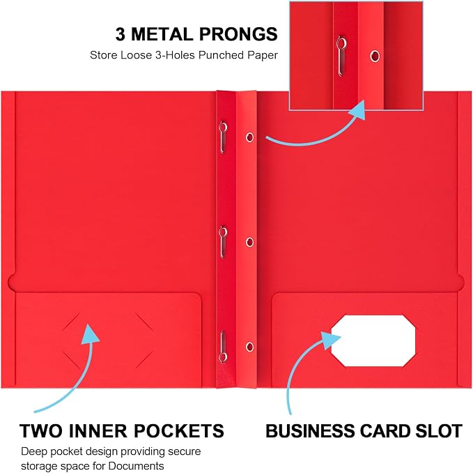 HABGP Two Pocket Folders with Prongs, 5 Pack Paper Folders with Pockets and 3 Prongs Fit Letter Size Paper, for Organizing Files in School, Office & Business (Assorted 5 Colors)