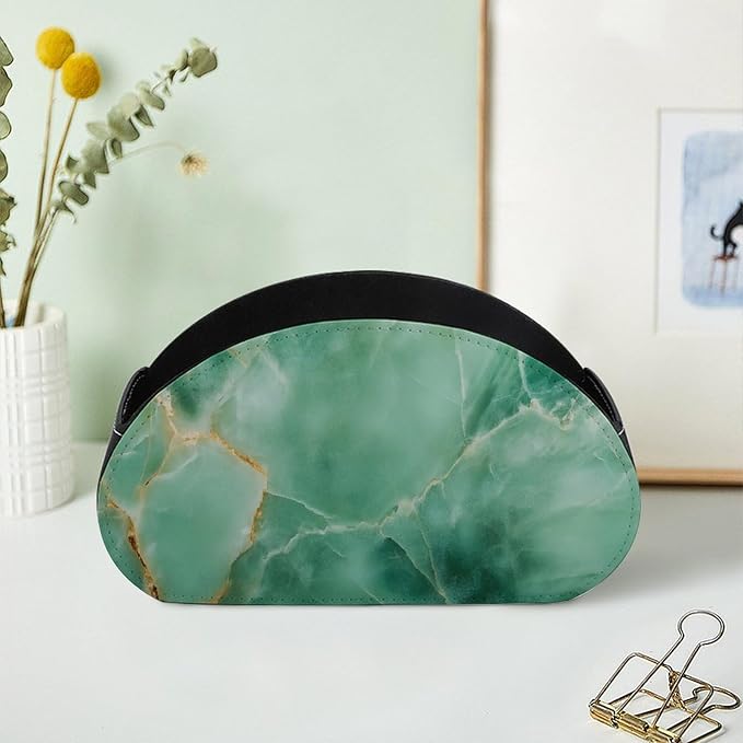 Marble Jade Stone Remote Control Holder with 5 Compartments Leather TV Remote Caddy Remote Storage Box Desktop Organizer for Pen/TV Remotes/Media Controllers/Office Supplies