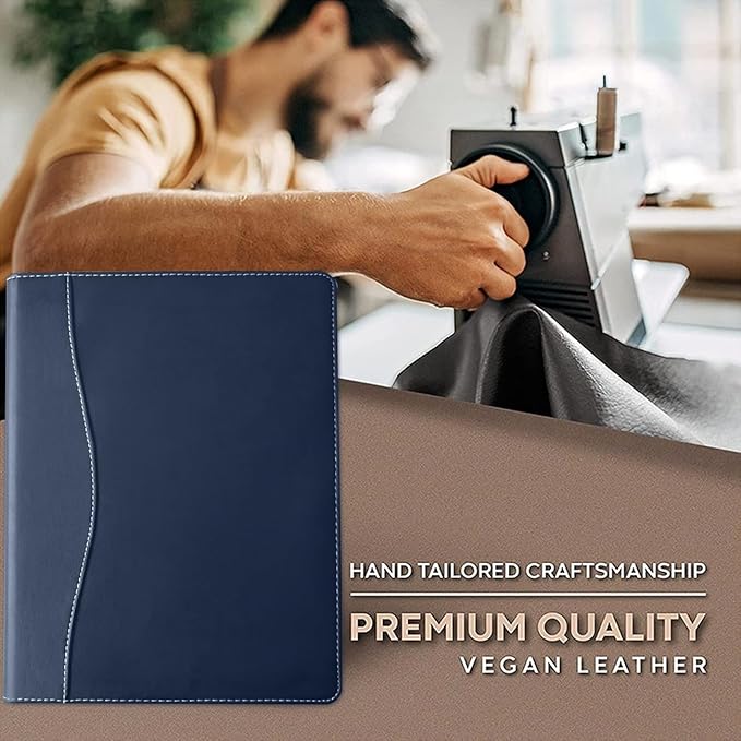 Mini Padfolio/Junior Portfolio Folder Case, Business A5 Binder Organizer Notepad for Men Women, 5 x 8 Writing Pad Included, Navy Blue