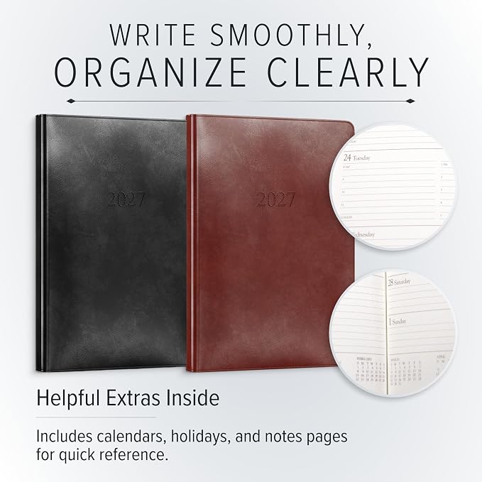 Gallery Leather Desk Hourly Weekly Monthly Planner 2027, Elegantly Bound Calendar Planner and Notebook with Stylish Gold-Gilded Page Edges, 12 Months - Acadia Lime - 8x5.5"