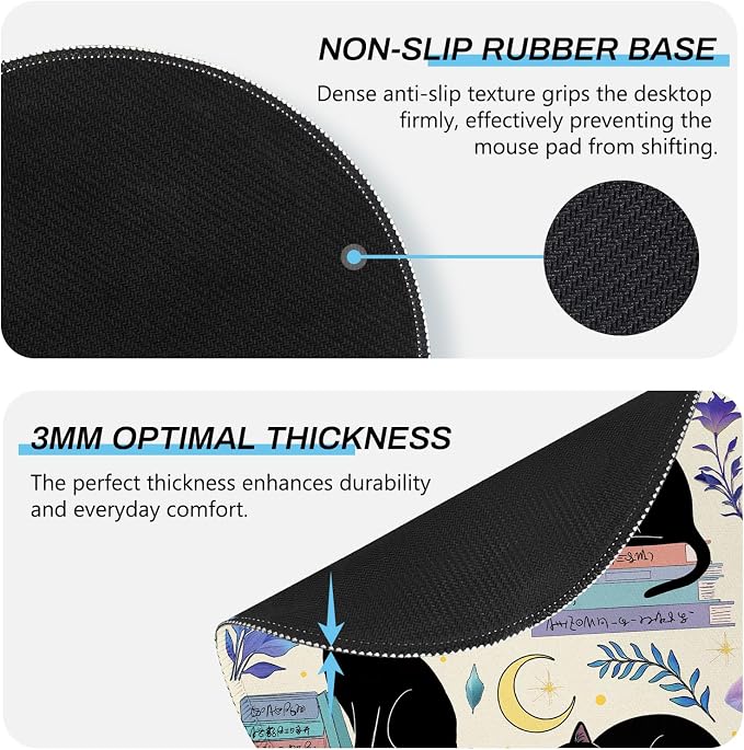 Gctriki Cute Black Cat Mouse Pad, 8.6" Round Funny Mousepad with Stitched Edge & Non-Slip Base, Comfortable Mouse Pads for Computer Laptop, Unique Office Decor & Home Desk Accessories Cat Book Lovers