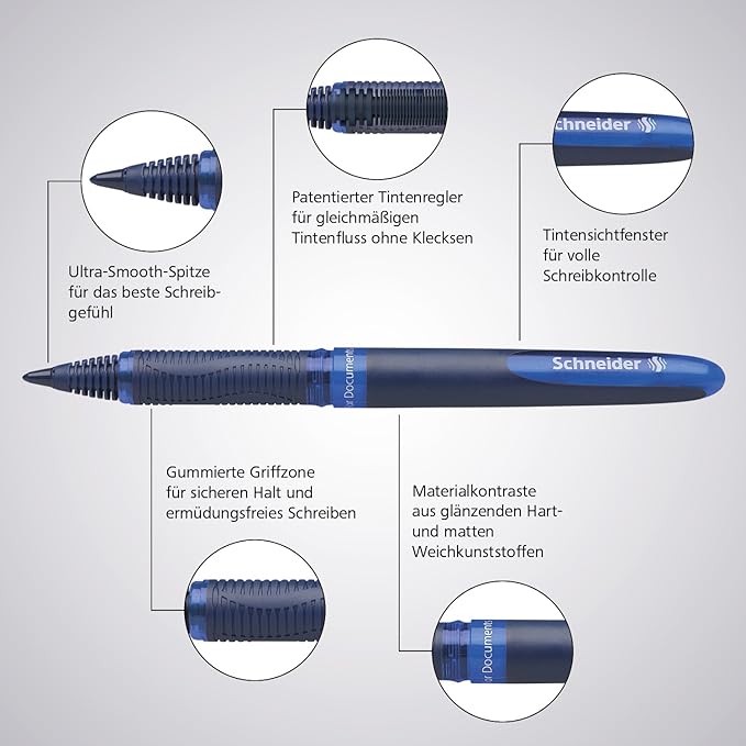 Schneider One Business Rollerball Pen, 0.6 mm Ultra-Smooth Tip, Blue Barrel, Blue Ink, Blister Pack of 2 Pen (78303)