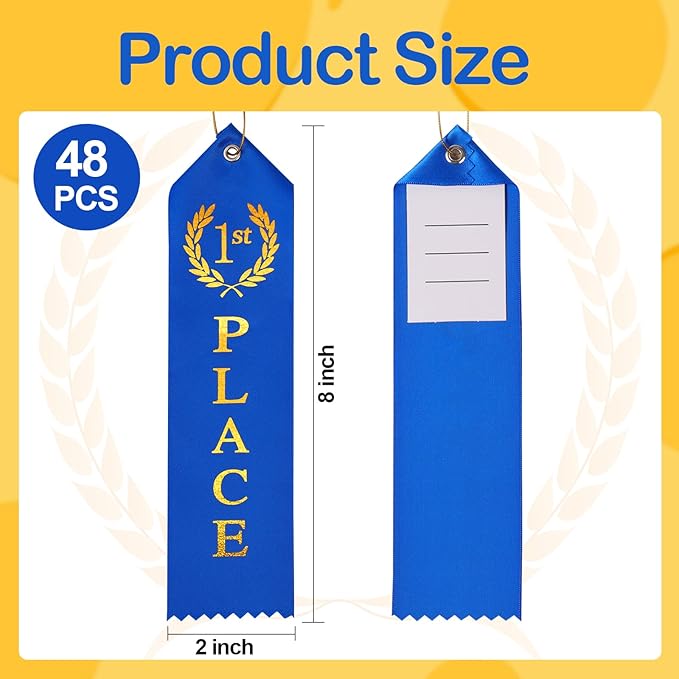 48PCS Award Ribbons, Medal Ribbons for 1st, 2nd, 3rd Place, Event Card & Rope Included, Perfect for Competitions, Sports Events, School Challenges, Vibrant Blue, Red, and White