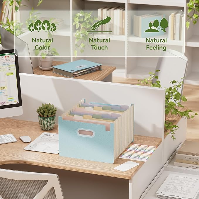 Accordion File Organizer, 12 Pockets Wheat Straw Expanding File Folders, Upright & Open Top, Monthly Bill Receipt Organizer, 100% BPA Free, Return to Nature, Healthy Living, Letter/A4 Size-Sky Blue