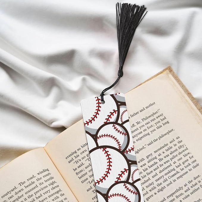 Baseball Ball 5pcs Wood Bookmarks with Tassel for Planner Reading Book Lovers Accessory Readers Men Women 4.6 X 1.2 Inch