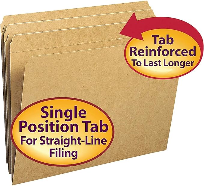 Smead File Folder, Reinforced Straight-Cut Tab, Letter Size, Kraft, 100 Per Box (10710)