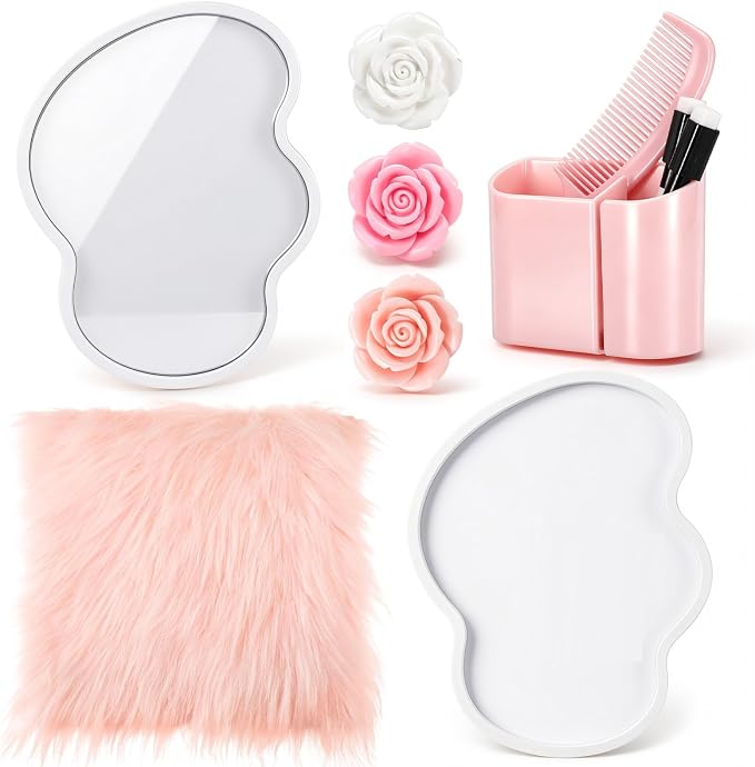 Sabary 10 Pcs Locker Accessories Kit Locker Decorations Supplies Including Magnetic Whiteboard Mirror Organizer Markers Rug Cute Flower Magnets and Comb for Office Back to School Essentials (Pink)