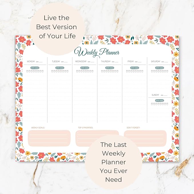 BLU MONACO | Weekly Planner Notepad Tear Off Floral | This Week Notepad 8.5 x 11 | Weekly Dashboard Planner Paper Source Weekly Planner 2026 Style