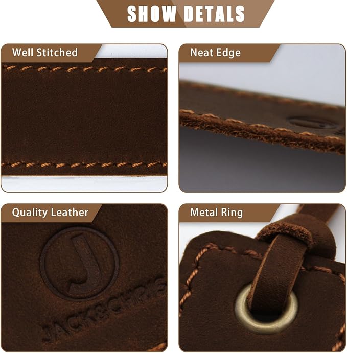 Jack&Chris Genuine Leather Bookmark, Thin Handmade Stitched Bookmarks for Women Men, Classic Style Book Accessories Gifts for Book Lovers Students Writers Readers Teens Adults, Red Brown
