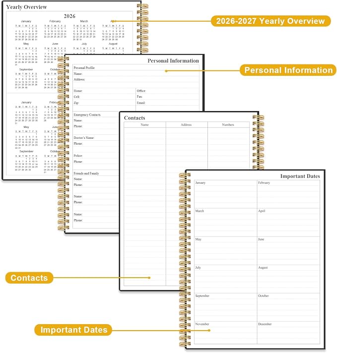 Monthly Planner 2026-2027 – Monthly Calendar from Julyl 2026 to December 2027, 18 Month Planner with Spiral Binding, Inner Pocket, Elastic Closure, 8.5" x 11", Black
