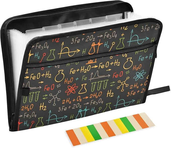 Expanding File Folder Science Chemistry Laboratory Accordion File Organizer 13 Pockets Document Organizer with Zipper Labels A4 Letter Office Storage
